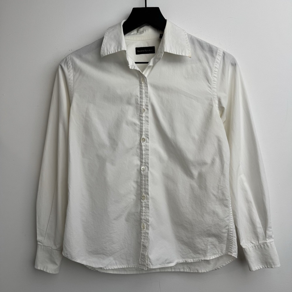 Banana Republic Boxy Button Down Shirt Womens XS White Long Sleeve Casual Formal